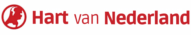 The red and white logo of Hart van Nederland, featuring a circular emblem with a profile silhouette on the left and the brand name in red text on a plain white background.